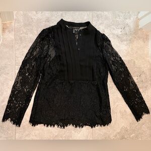 White House Black Market Petite Black Lace Blouse | 2P | Long Sleeve Top